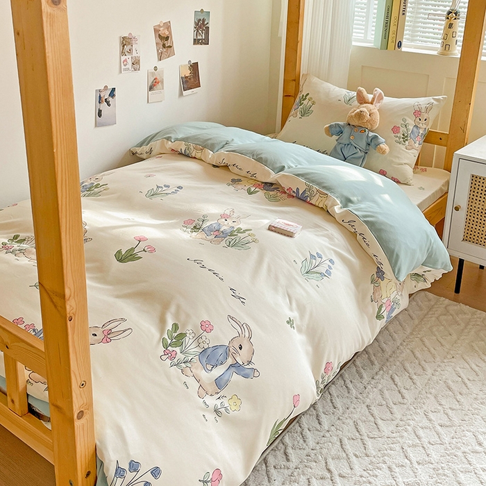 91家纺网 家纺一手货源 找家纺 纽缦家纺 2025新款A类水洗棉学生宿舍三件套上下铺三件套 兔sweet