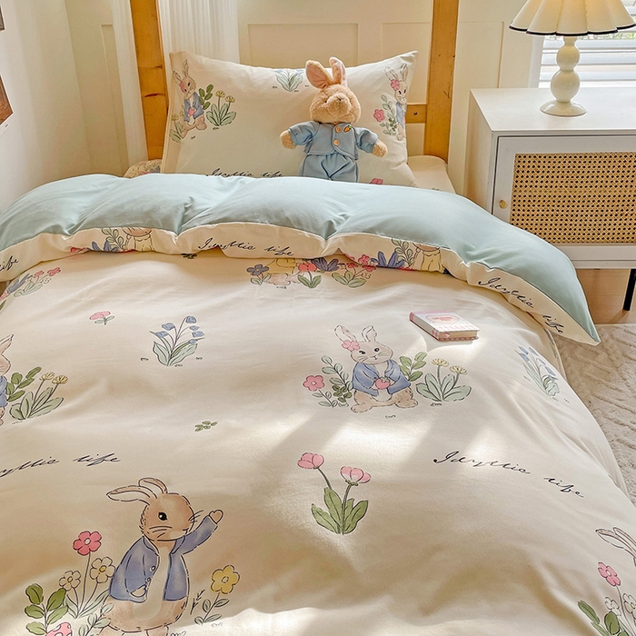 91家纺网 家纺一手货源 找家纺 纽缦家纺 2025新款A类水洗棉学生宿舍三件套上下铺三件套 兔sweet