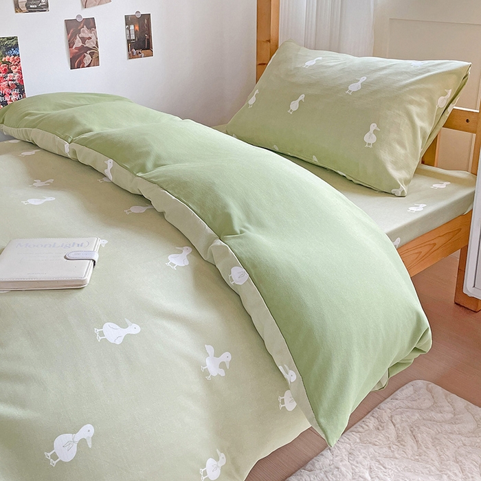 纽缦家纺 2025新款A类水洗棉学生宿舍三件套上下铺三件套 小绿鸭