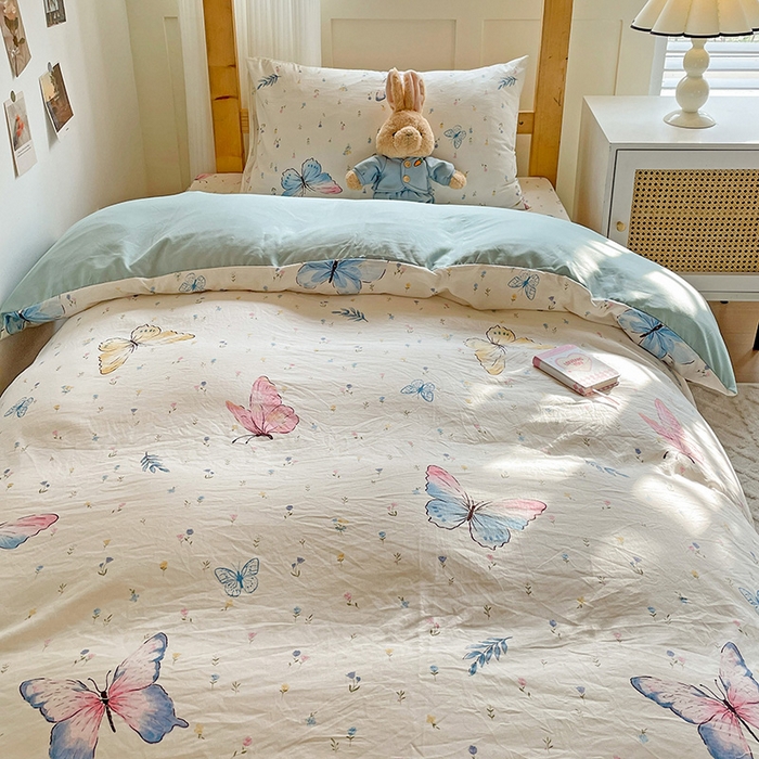 91家纺网 家纺一手货源 找家纺 纽缦家纺 2025新款A类水洗棉学生宿舍三件套上下铺三件套 星蝶物语