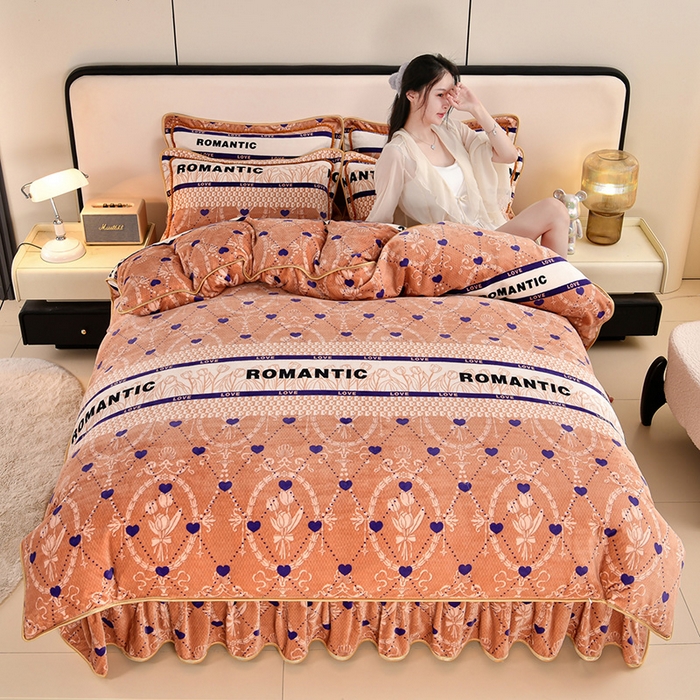 2025直播爆款印花牛奶绒四件套8斤法莱绒印花四件套 爱心满满