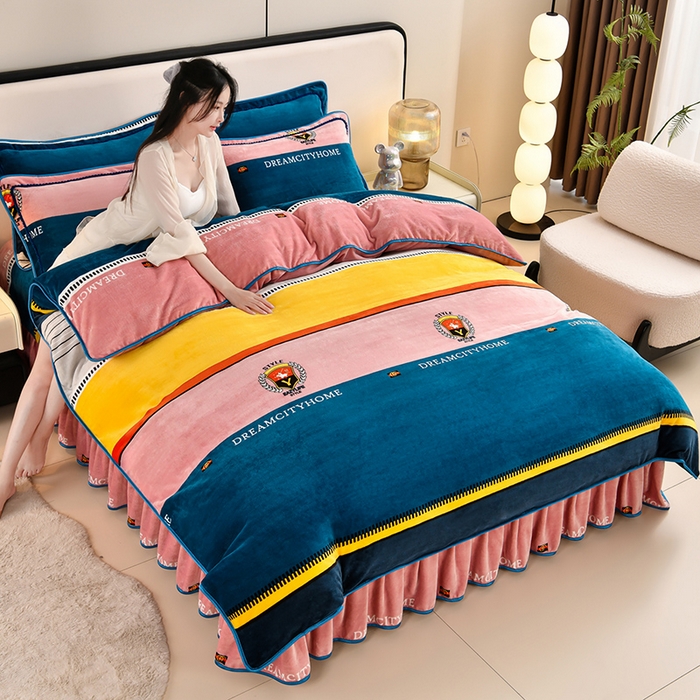 91家纺网 家纺一手货源 找家纺 2025直播爆款印花牛奶绒四件套8斤法莱绒印花四件套 都市生活