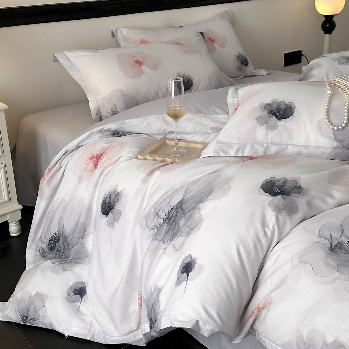 91家纺网 家纺一手货源 找家纺 金鑫汇家纺 2025新款13372全棉纯棉高端数码印花四件套 春晓-紫