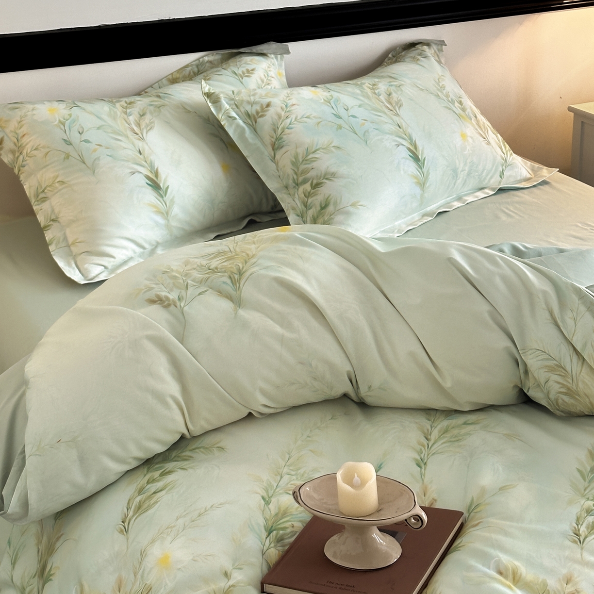 91家纺网 家纺一手货源 找家纺 金鑫汇家纺 2025新款13372全棉纯棉高端数码印花四件套 幽兰生香-绿