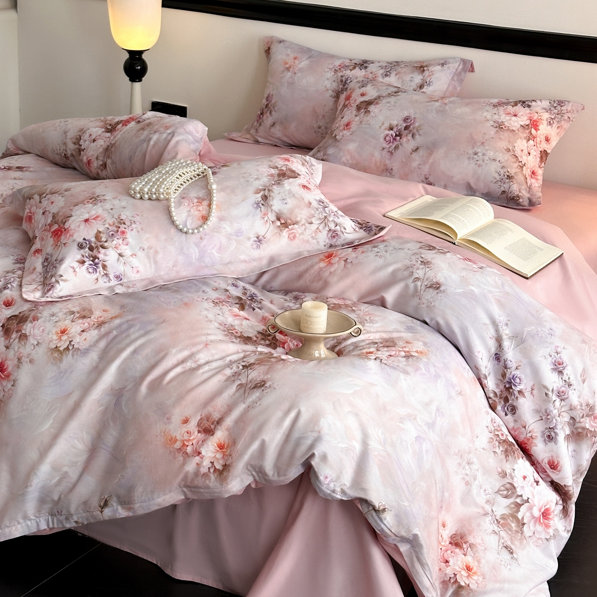 91家纺网 家纺一手货源 找家纺 金鑫汇家纺 2025新款13372全棉纯棉高端数码印花四件套 轻梦花海-粉