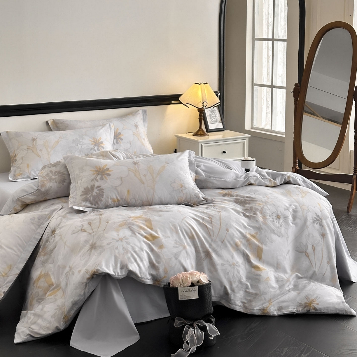 金鑫汇家纺 2025新款13372全棉纯棉高端数码印花四件套 木槿-灰