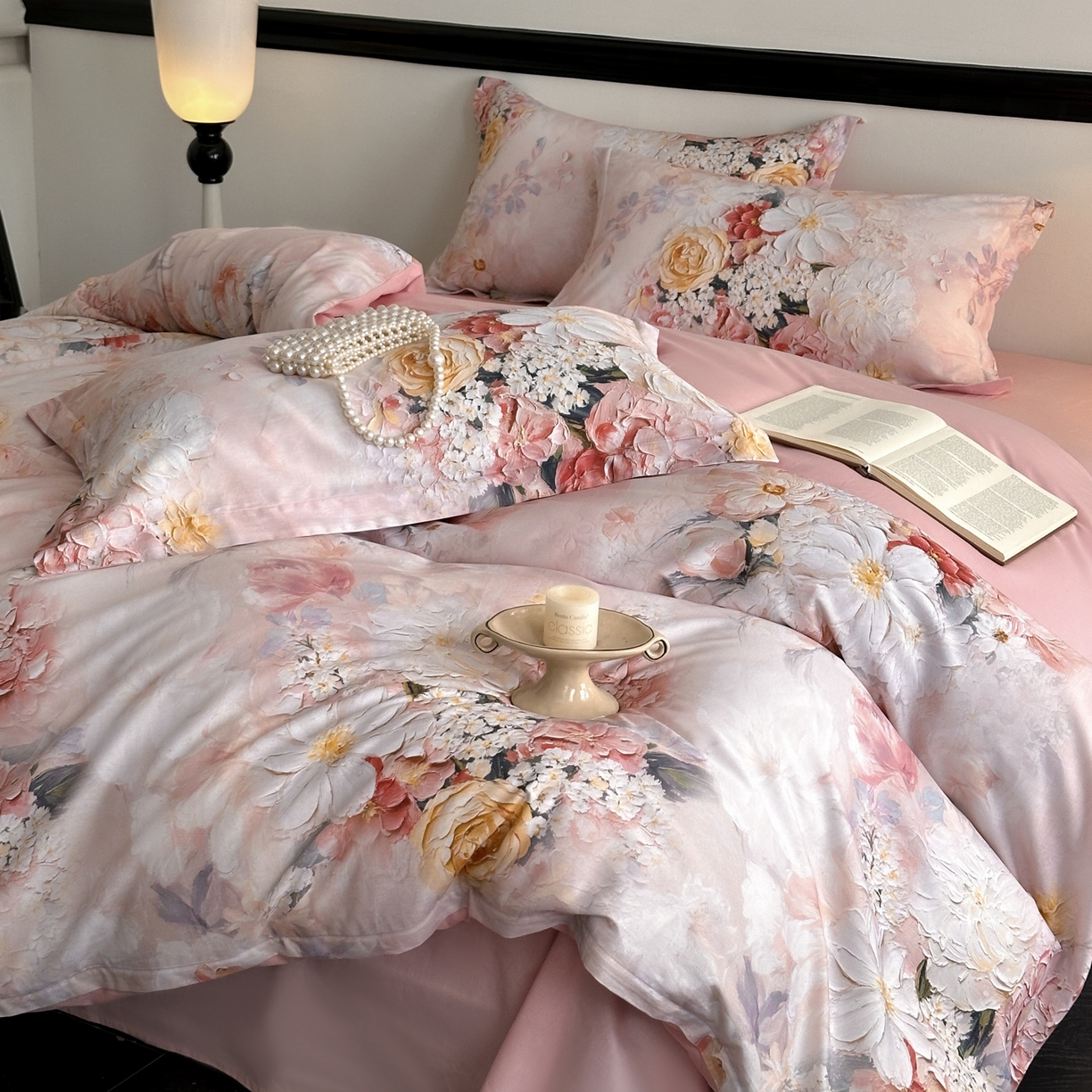 91家纺网 家纺一手货源 找家纺 金鑫汇家纺 2025新款13372全棉纯棉高端数码印花四件套 绮梦悠然-粉