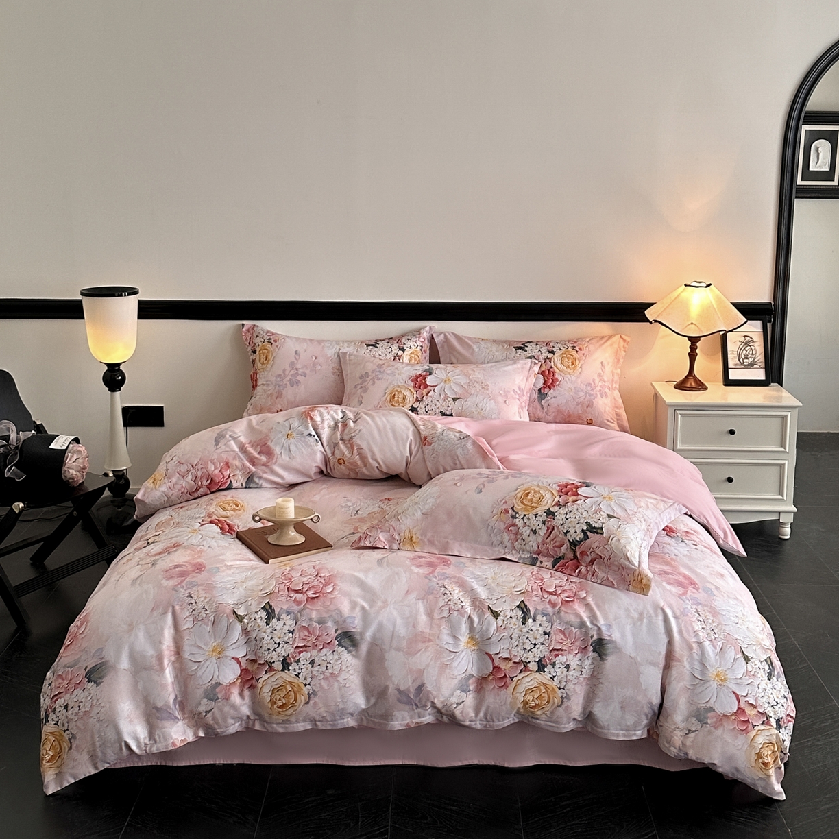 91家纺网 家纺一手货源 找家纺 金鑫汇家纺 2025新款13372全棉纯棉高端数码印花四件套 绮梦悠然-粉