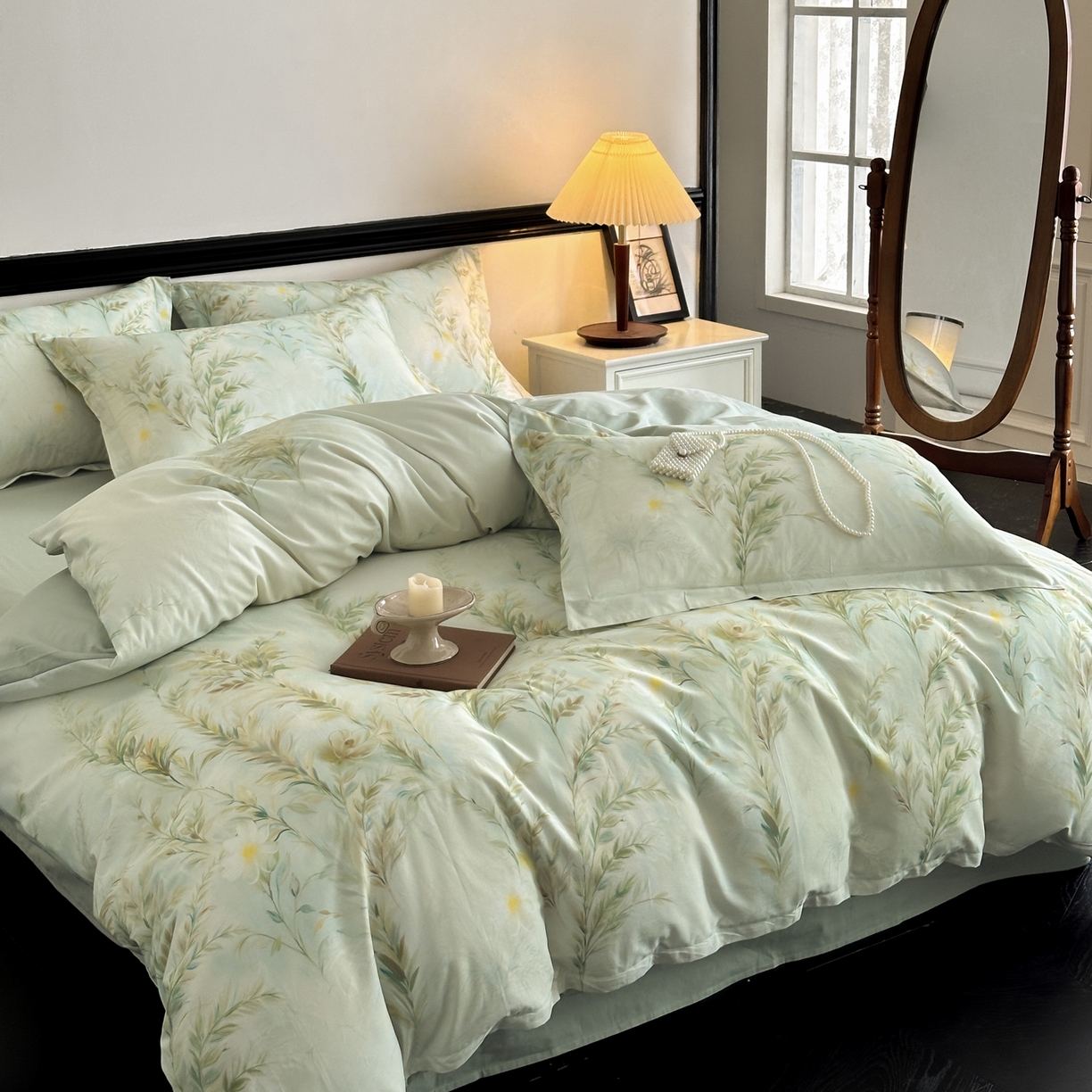 91家纺网 家纺一手货源 找家纺 金鑫汇家纺 2025新款13372全棉纯棉高端数码印花四件套 幽兰生香-绿