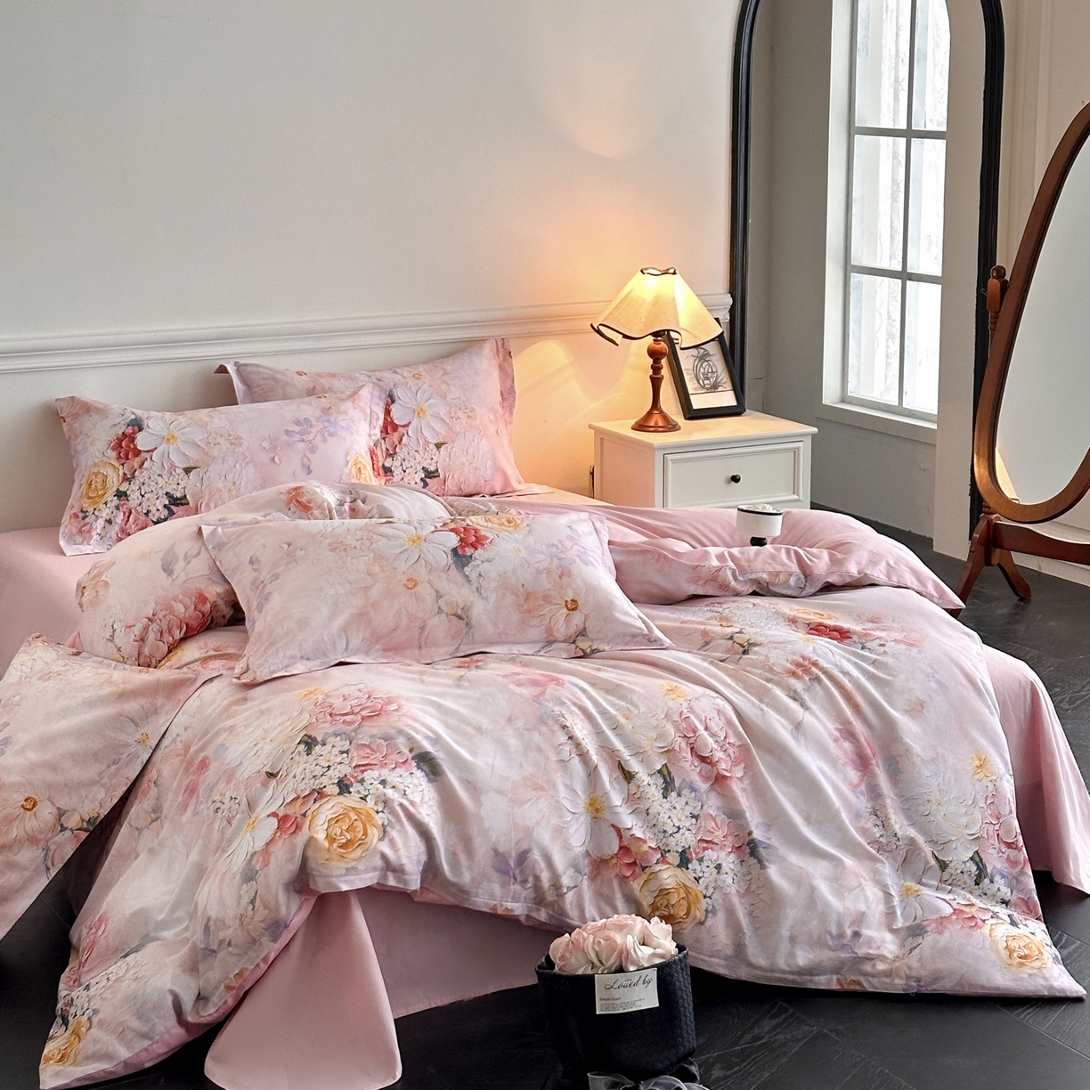 金鑫汇家纺 2025新款13372全棉纯棉高端数码印花四件套 绮梦悠然-粉