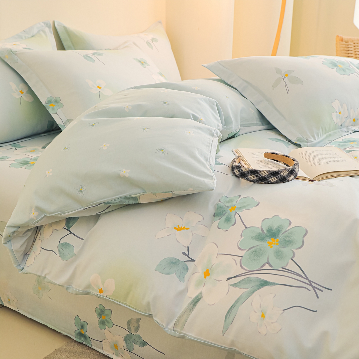 91家纺网 家纺一手货源 找家纺 金鑫汇家纺 2025新款13372全棉纯棉高端数码印花四件套 喜鹊