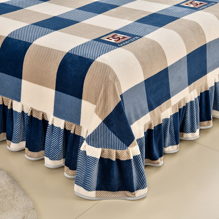 91家纺网 家纺一手货源 找家纺 2025直播爆款印花牛奶绒四件套8斤法莱绒印花四件套蓝大格