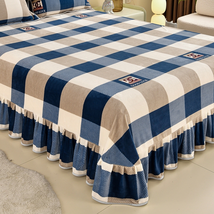 91家纺网 家纺一手货源 找家纺 2025直播爆款印花牛奶绒四件套8斤法莱绒印花四件套蓝大格