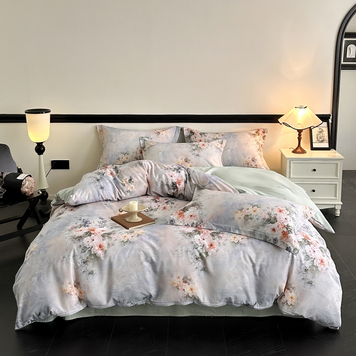 91家纺网 家纺一手货源 找家纺 金鑫汇家纺 2025新款13372全棉纯棉高端数码印花四件套 轻梦花海-蓝