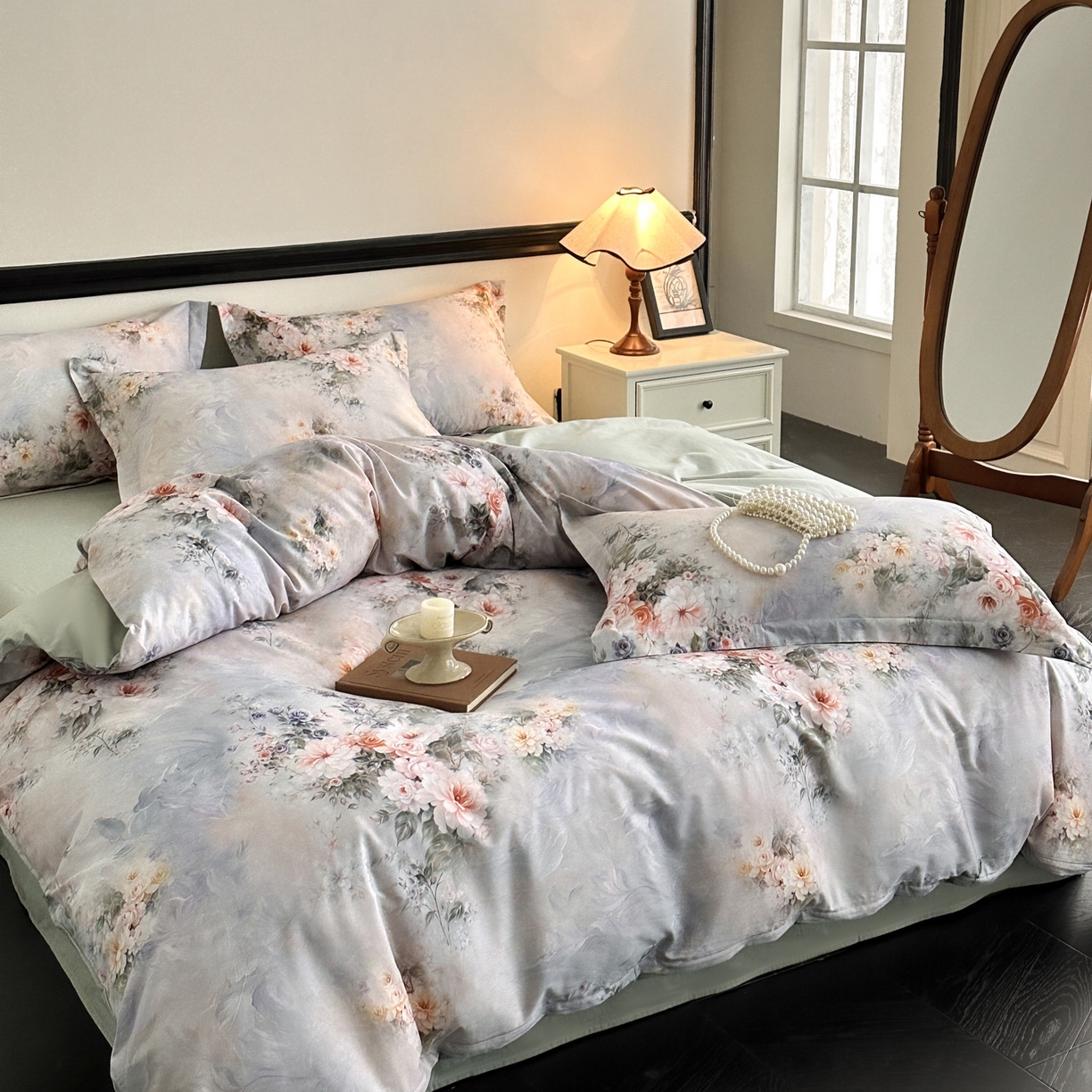 91家纺网 家纺一手货源 找家纺 金鑫汇家纺 2025新款13372全棉纯棉高端数码印花四件套 轻梦花海-蓝