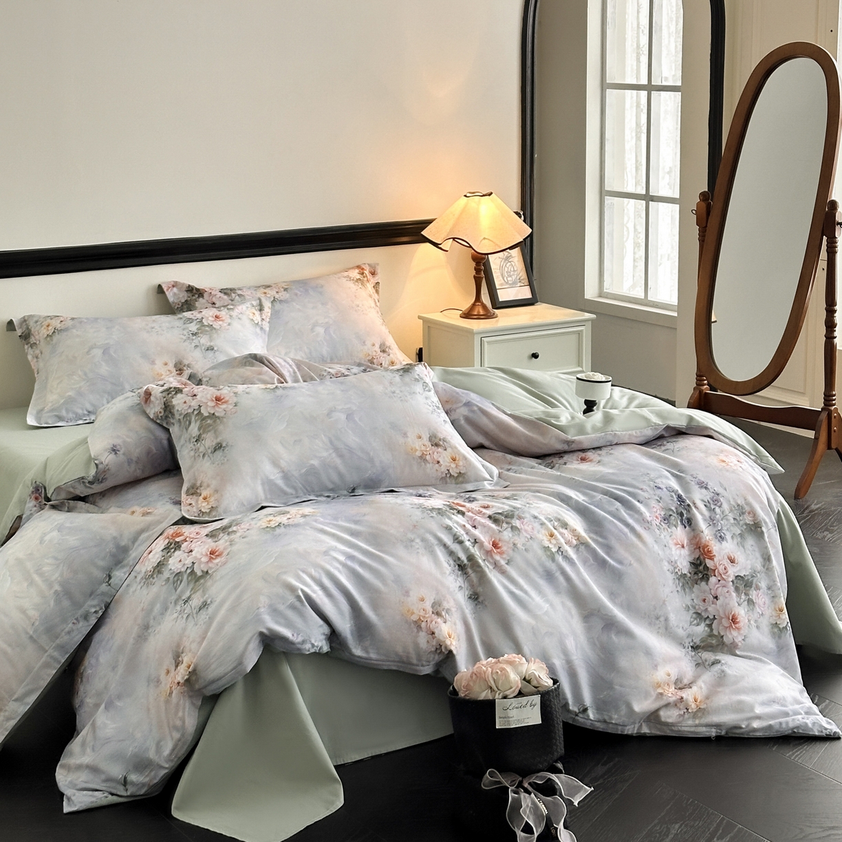 金鑫汇家纺 2025新款13372全棉纯棉高端数码印花四件套 轻梦花海-蓝