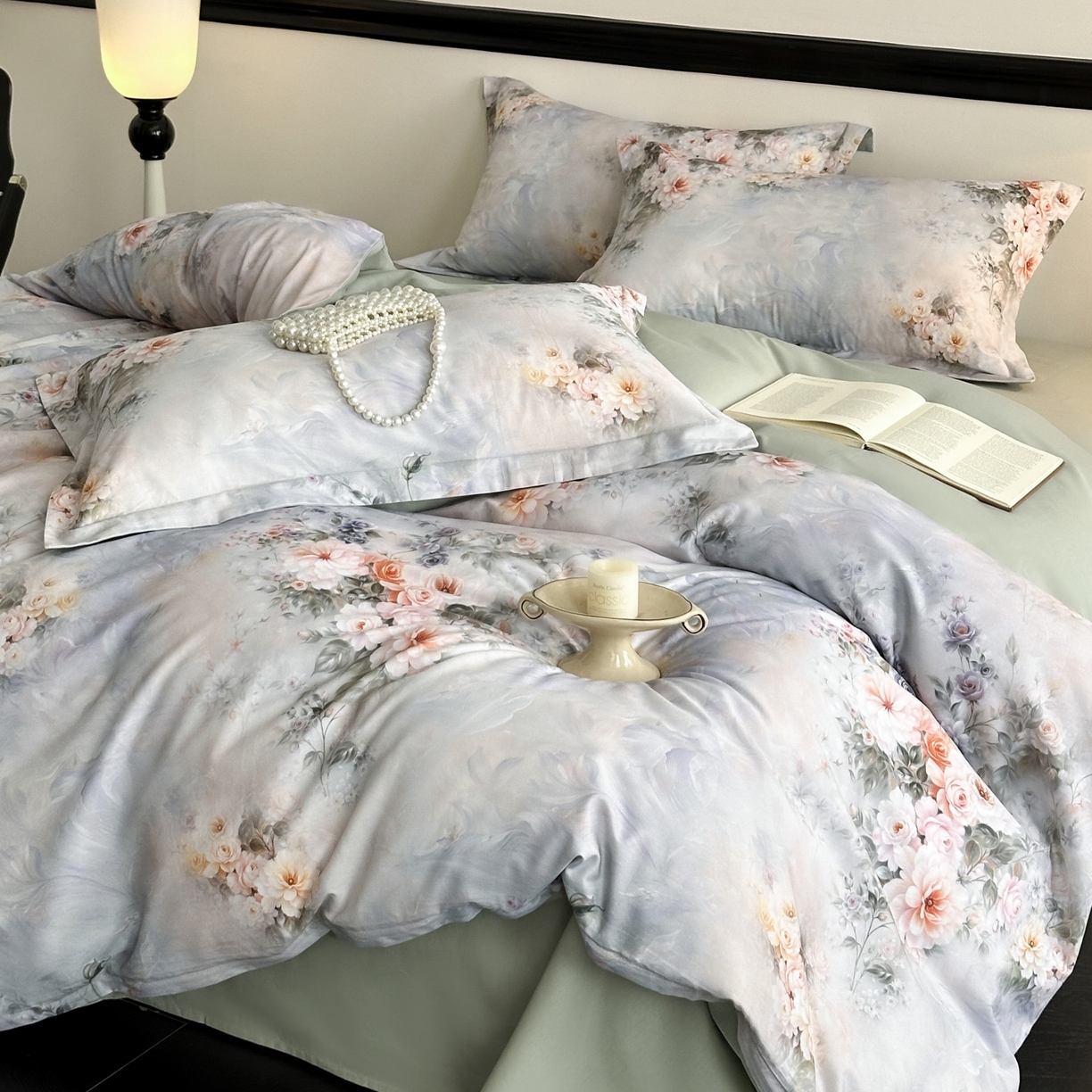 91家纺网 家纺一手货源 找家纺 金鑫汇家纺 2025新款13372全棉纯棉高端数码印花四件套 轻梦花海-蓝