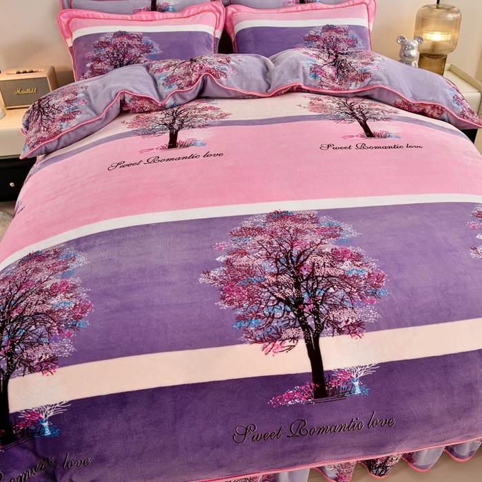 91家纺网 家纺一手货源 找家纺 2025直播爆款印花牛奶绒四件套8斤法莱绒印花四件套 发财树