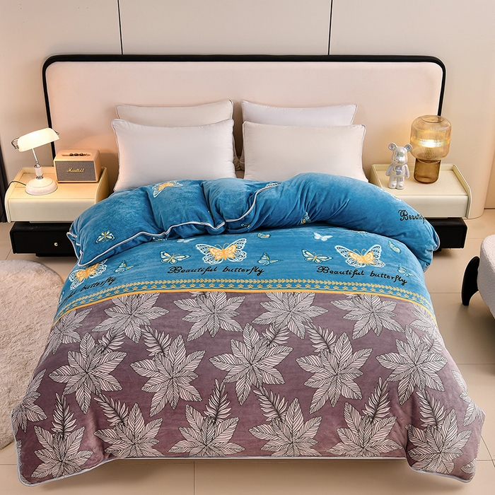 91家纺网 家纺一手货源 找家纺 2025直播爆款印花牛奶绒四件套8斤法莱绒印花四件套 蝴蝶轻舞