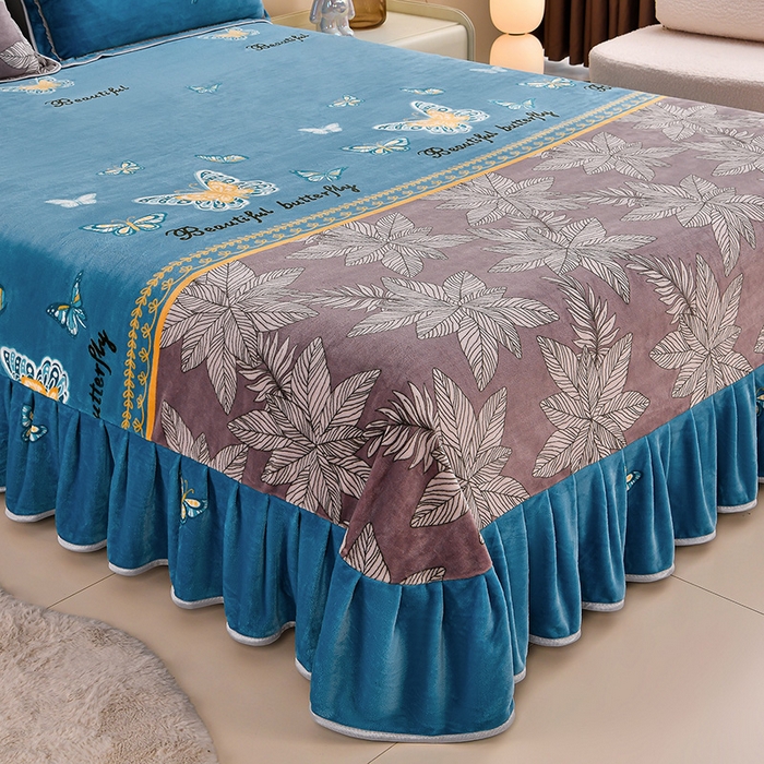 91家纺网 家纺一手货源 找家纺 2025直播爆款印花牛奶绒四件套8斤法莱绒印花四件套 蝴蝶轻舞