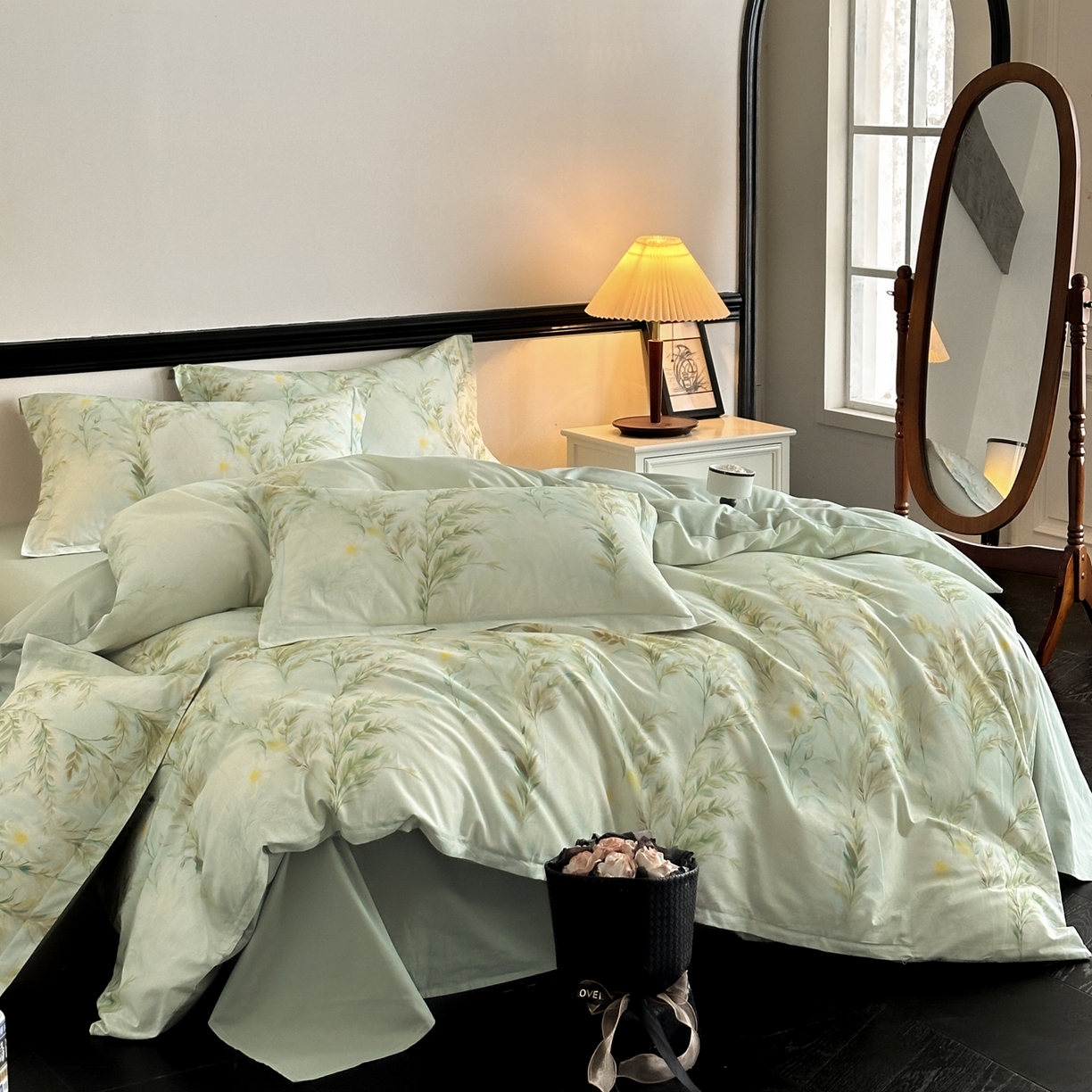 金鑫汇家纺 2025新款13372全棉纯棉高端数码印花四件套 幽兰生香-绿