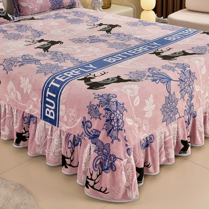 91家纺网 家纺一手货源 找家纺 2025直播爆款印花牛奶绒四件套8斤法莱绒印花四件套 梦幻鹿