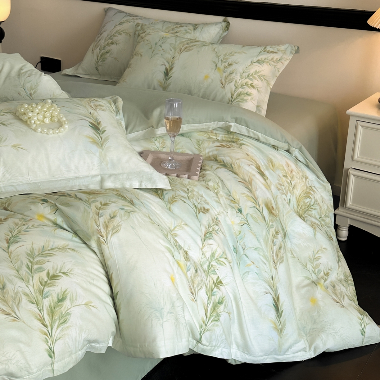 91家纺网 家纺一手货源 找家纺 金鑫汇家纺 2025新款13772全棉纯棉高端数码印花单被套 被套单件 幽兰生香-绿