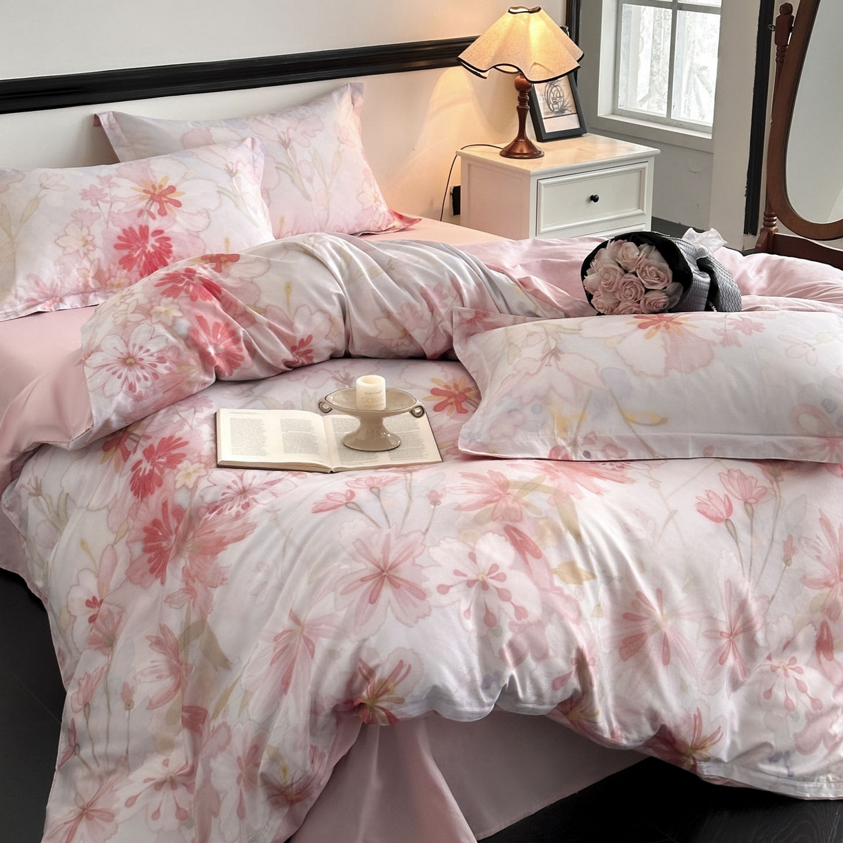 91家纺网 家纺一手货源 找家纺 金鑫汇家纺 2025新款13772全棉纯棉高端数码印花单被套 被套单件 木槿-粉