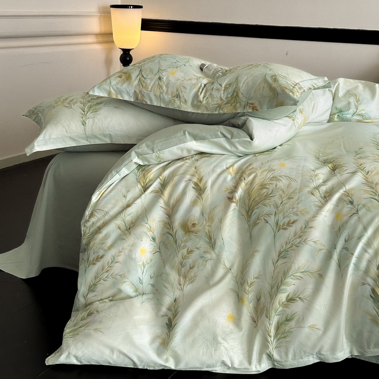 91家纺网 家纺一手货源 找家纺 金鑫汇家纺 2025新款13772全棉纯棉高端数码印花单被套 被套单件 幽兰生香-绿