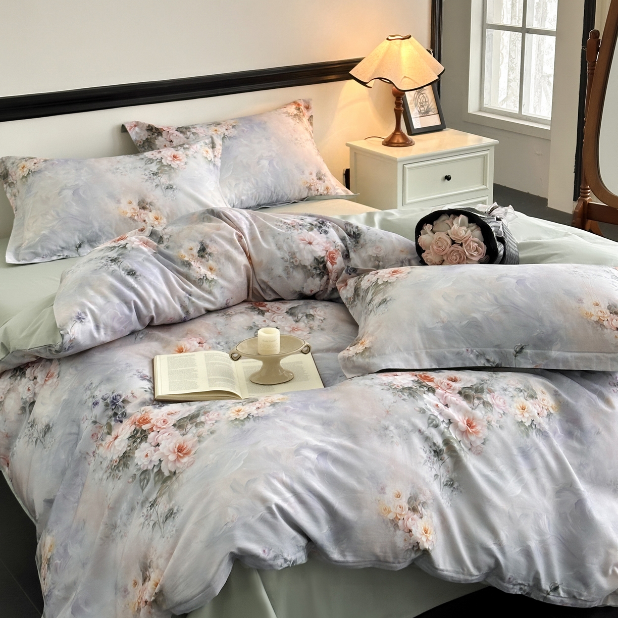 91家纺网 家纺一手货源 找家纺 金鑫汇家纺 2025新款13772全棉纯棉高端数码印花单被套 被套单件 轻梦花海-蓝