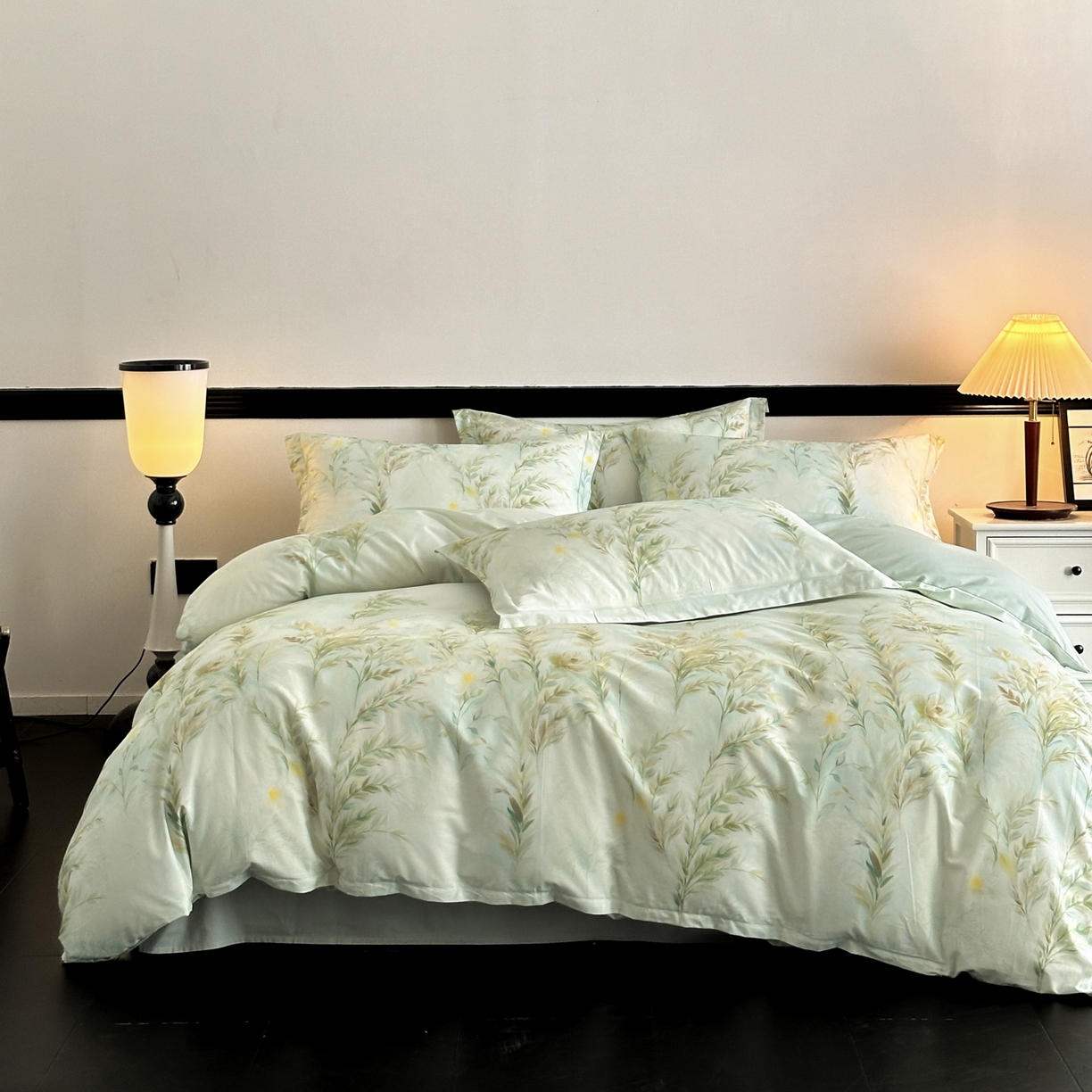 91家纺网 家纺一手货源 找家纺 金鑫汇家纺 2025新款13772全棉纯棉高端数码印花单被套 被套单件 幽兰生香-绿