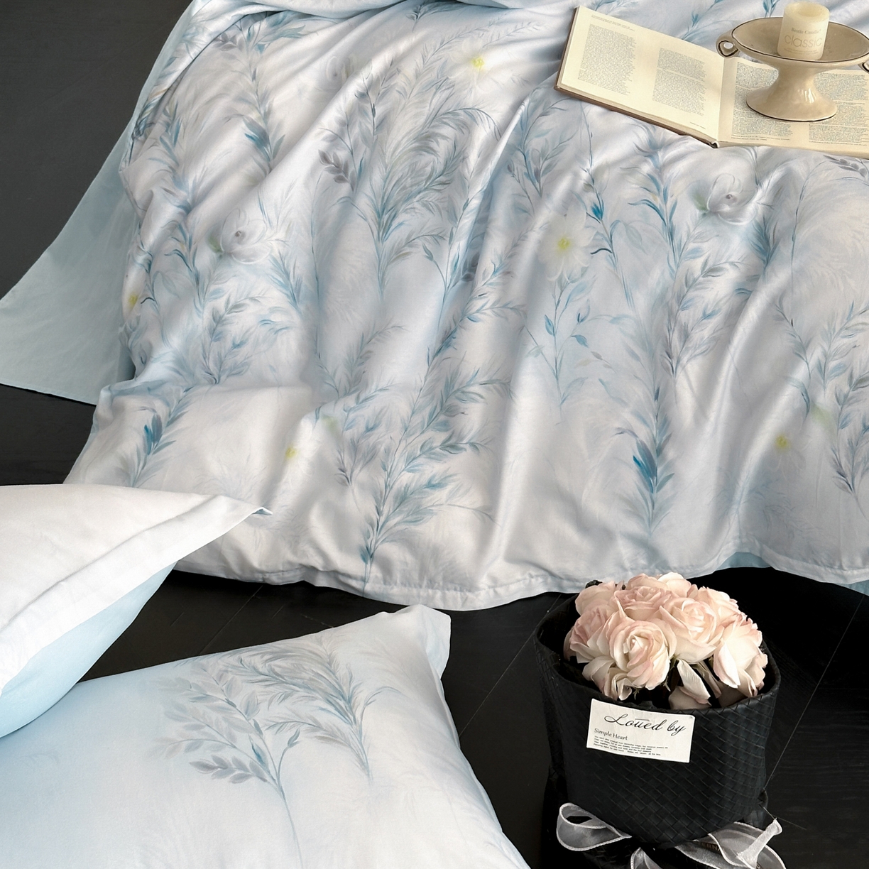 91家纺网 家纺一手货源 找家纺 金鑫汇家纺 2025新款13772全棉纯棉高端数码印花单被套 被套单件 幽兰生香-蓝