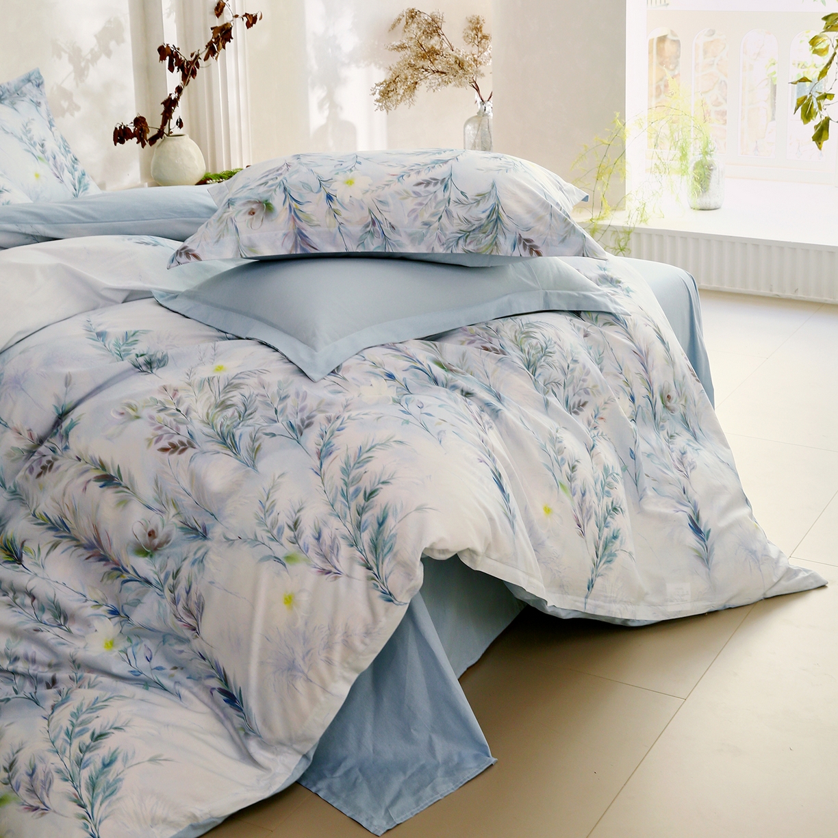 91家纺网 家纺一手货源 找家纺 金鑫汇家纺 2025新款13772全棉纯棉高端数码印花单被套 被套单件 幽兰生香-蓝