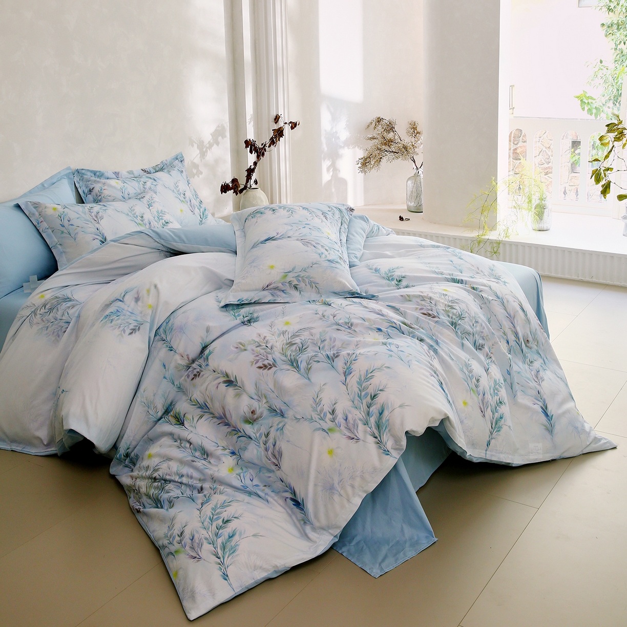 91家纺网 家纺一手货源 找家纺 金鑫汇家纺 2025新款13772全棉纯棉高端数码印花单被套 被套单件 幽兰生香-蓝