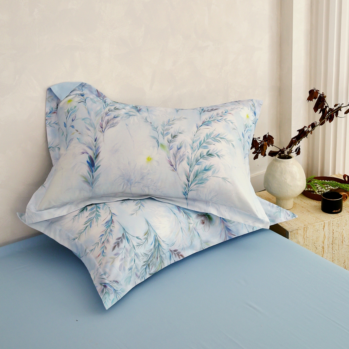 91家纺网 家纺一手货源 找家纺 金鑫汇家纺 2025新款13772全棉纯棉高端数码印花单被套 被套单件 幽兰生香-蓝