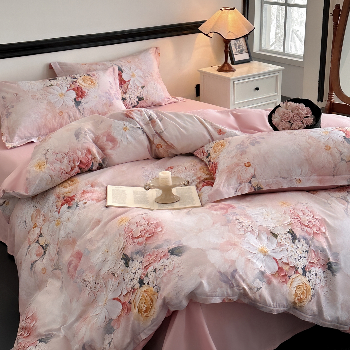 91家纺网 家纺一手货源 找家纺 金鑫汇家纺 2025新款13772全棉纯棉高端数码印花单被套 被套单件 绮梦悠然-粉