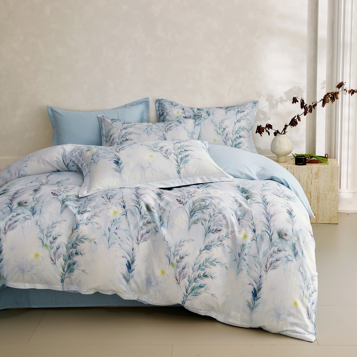 91家纺网 家纺一手货源 找家纺 金鑫汇家纺 2025新款13772全棉纯棉高端数码印花单被套 被套单件 幽兰生香-蓝