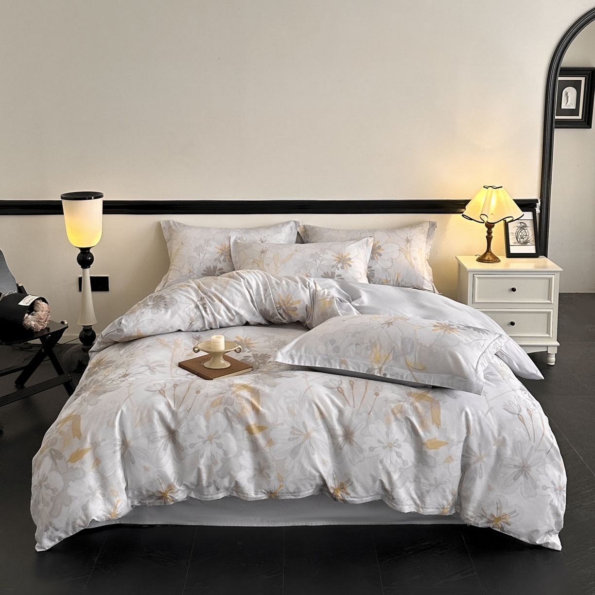 91家纺网 家纺一手货源 找家纺 金鑫汇家纺 2025新款13772全棉纯棉高端数码印花单被套 被套单件 木槿-灰