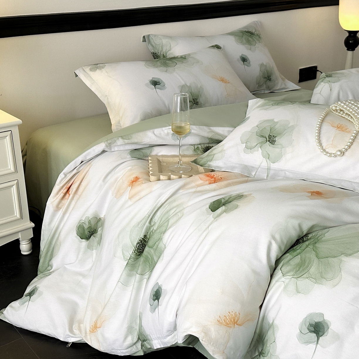 91家纺网 家纺一手货源 找家纺 金鑫汇家纺 2025新款13772全棉纯棉高端数码印花单被套 被套单件 春晓-绿