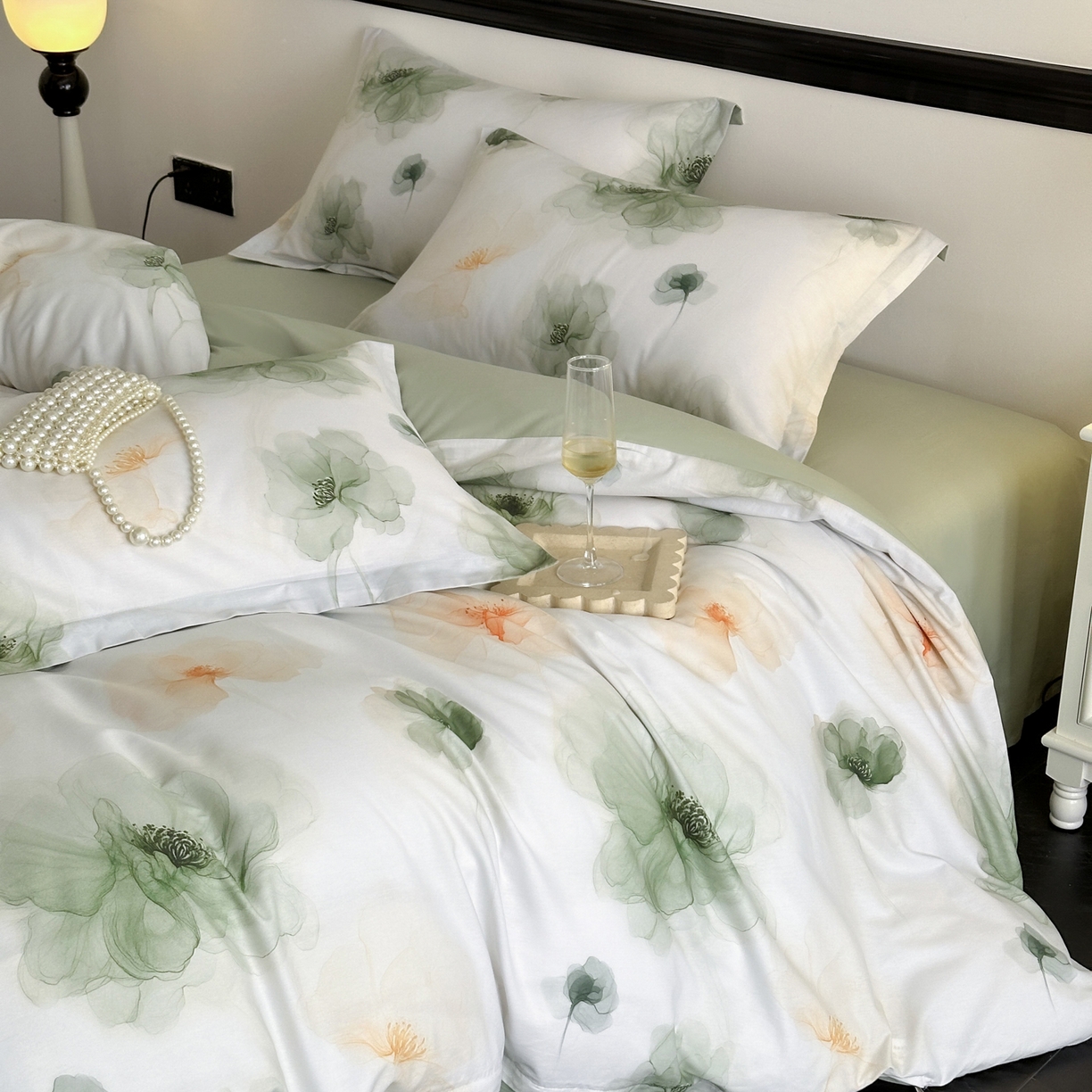 金鑫汇家纺 2025新款13772全棉纯棉高端数码印花单被套 被套单件 春晓-绿