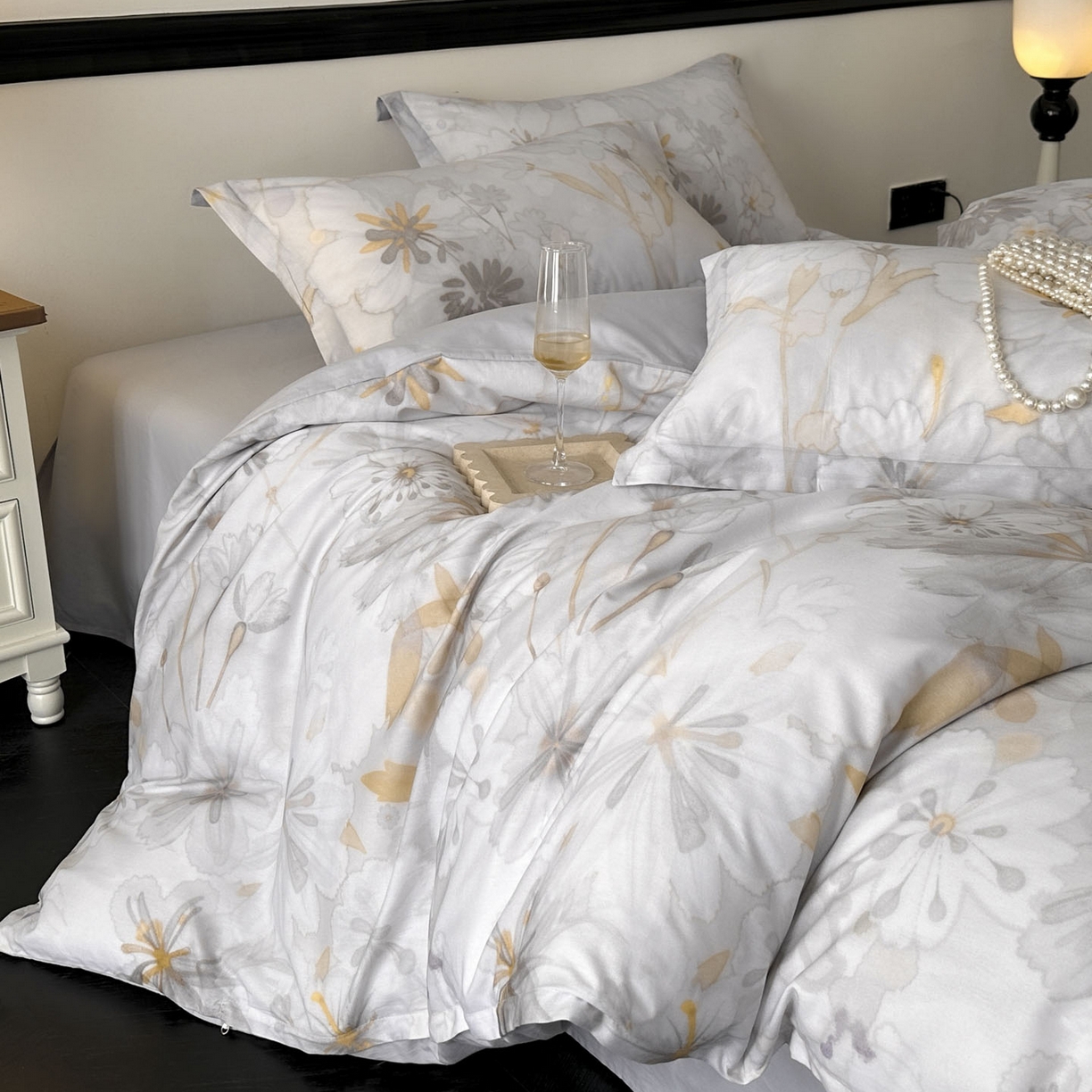 91家纺网 家纺一手货源 找家纺 金鑫汇家纺 2025新款13772全棉纯棉高端数码印花单被套 被套单件 木槿-灰