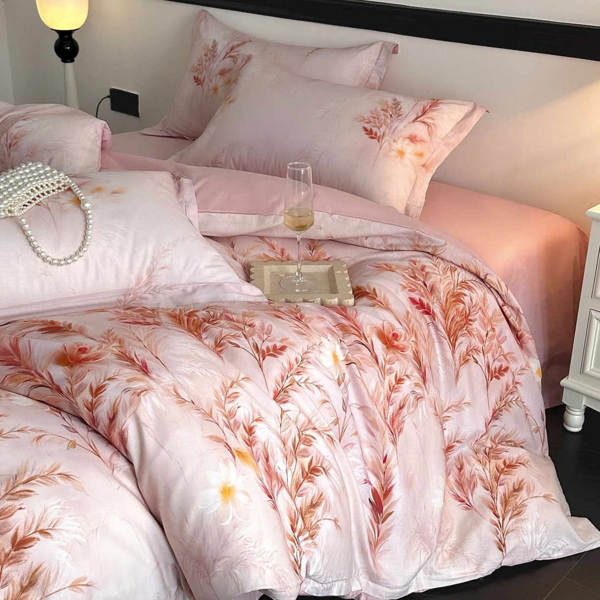 91家纺网 家纺一手货源 找家纺 金鑫汇家纺 2025新款13772全棉纯棉高端数码印花单被套 被套单件 幽兰生香-粉