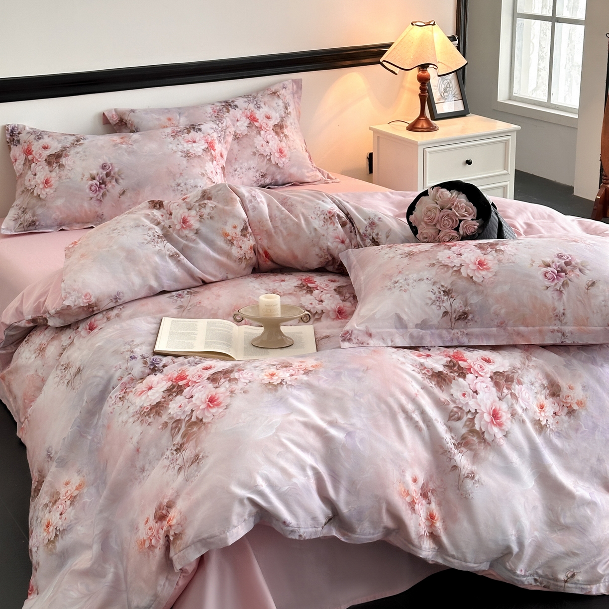 91家纺网 家纺一手货源 找家纺 金鑫汇家纺 2025新款13772全棉纯棉高端数码印花单被套 被套单件 轻梦花海-粉