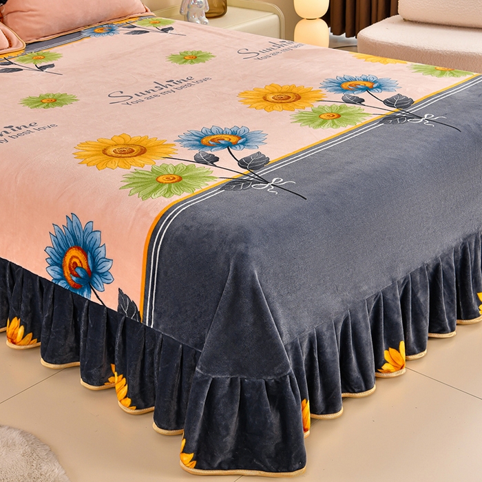 91家纺网 家纺一手货源 找家纺 2025直播爆款印花牛奶绒四件套8斤法莱绒印花四件套 向日葵