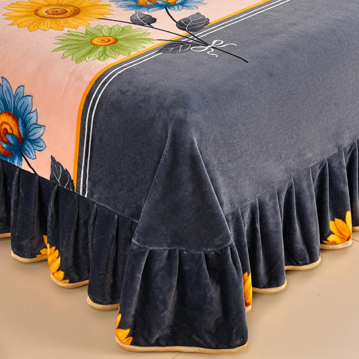 91家纺网 家纺一手货源 找家纺 2025直播爆款印花牛奶绒四件套8斤法莱绒印花四件套 向日葵