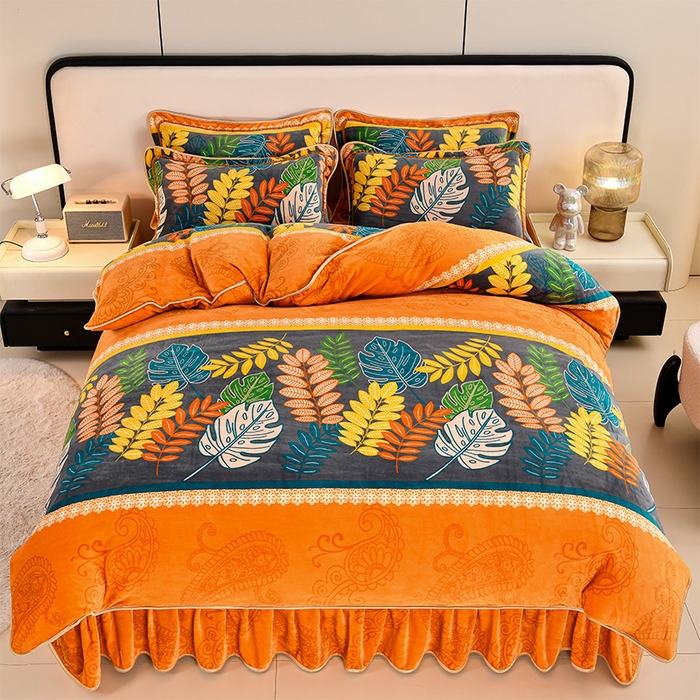 91家纺网 家纺一手货源 找家纺 2025直播爆款印花牛奶绒四件套8斤法莱绒印花四件套 叶之语