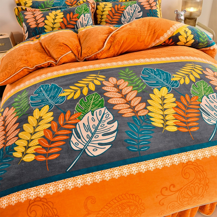 91家纺网 家纺一手货源 找家纺 2025直播爆款印花牛奶绒四件套8斤法莱绒印花四件套 叶之语