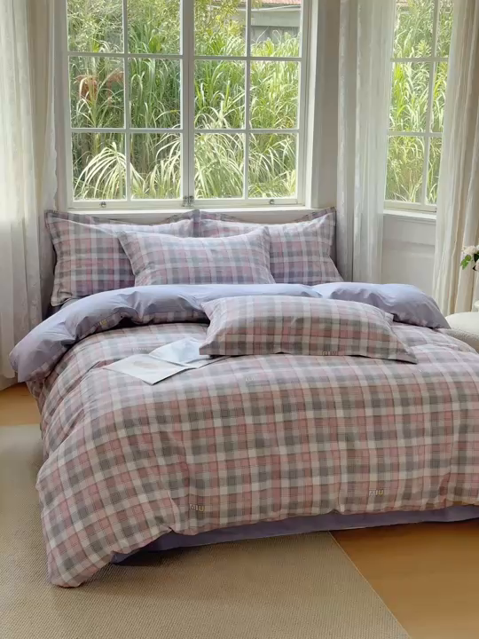 91家纺网 家纺一手货源 找家纺 卓越 工厂直营新款128*68全棉印花斜纹单被套 木几小格