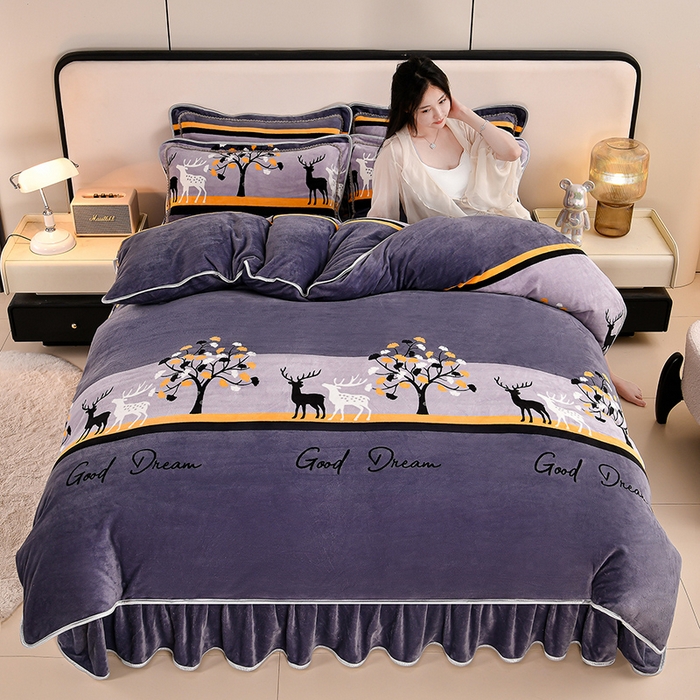 2025直播爆款印花牛奶绒四件套8斤法莱绒印花四件套 一鹿相伴