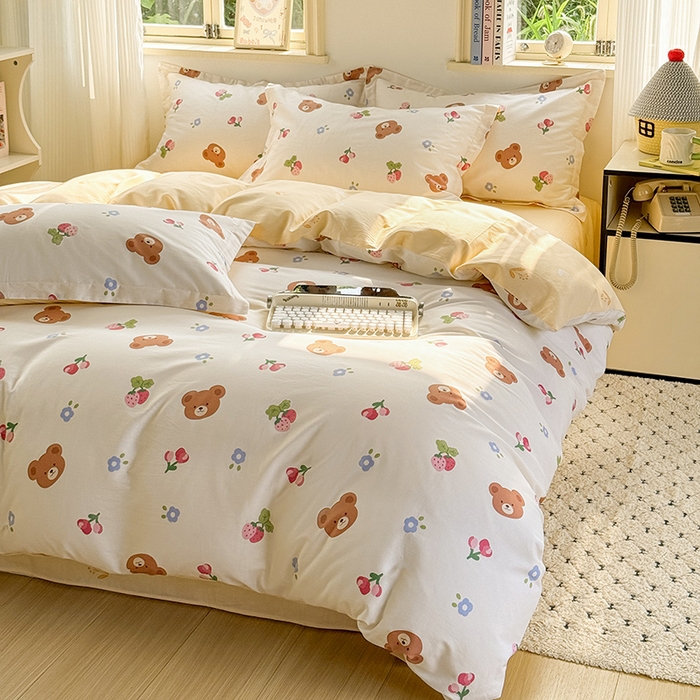 91家纺网 家纺一手货源 找家纺 卓越 工厂直营新款128*68全棉印花斜纹单被套 熊可爱